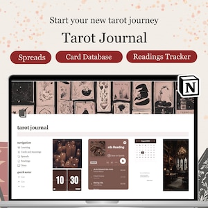Tarot Notion Template Journal Tarotkarten-Datenbasis Witchy Planer Tarot Legt tägliche Tarot-Praxis