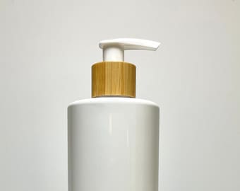 500ml Empty White Plastic Mrs Hinch Plain Bottles with Bamboo/white Pump for Shampoo, Conditioner, Body & Hand Wash etc