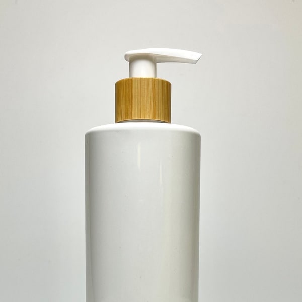 500ml Empty White Plastic Mrs Hinch Plain Bottles with Bamboo/white Pump for Shampoo, Conditioner, Body & Hand Wash etc