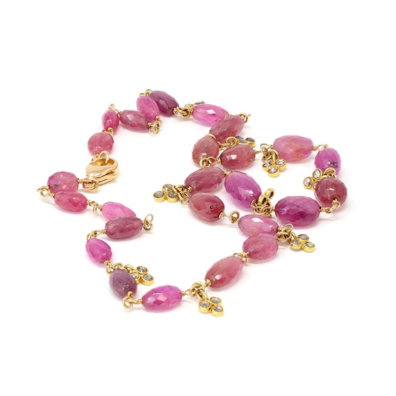 Pink Sapphire Faceted Bead and Diamond Necklace - image 3