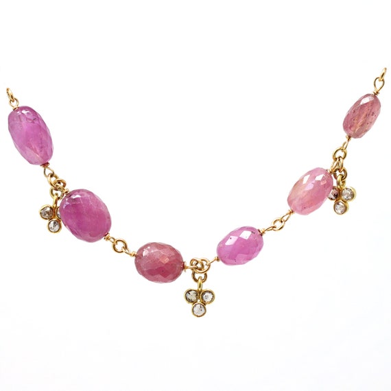 Pink Sapphire Faceted Bead and Diamond Necklace - image 4