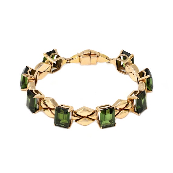 Retro Tourmaline and Pink Gold Bracelet and Earri… - image 2