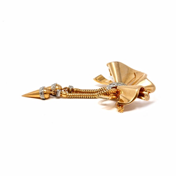 1940s Retro Diamond and Rose Gold Bow Brooch - image 3