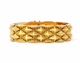 1960s Italienisches Gelbgold Gliederarmband mit Pyramidenstruktur