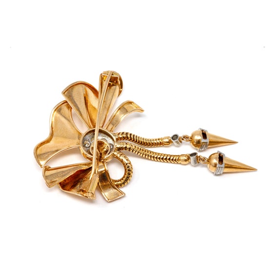 1940s Retro Diamond and Rose Gold Bow Brooch - image 2