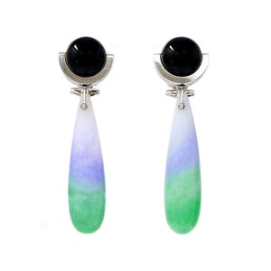 Art Deco Onyx and Jadeite Jade Drop Ear-clips