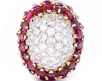 Important Diamond and Ruby Dome Cocktail Ring 18 Karat circa 1970