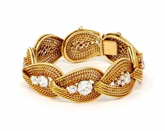 Retro Italian Diamond Bracelet in 18 Karat Yellow Gold