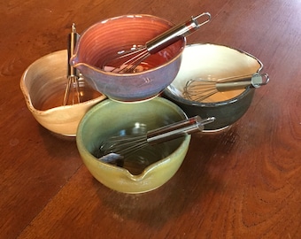 Small Mixers - Beautiful, Colorful, Handmade Small Mixing Bowls from RioHillCeramics (mini whisk included) Dishwasher safe. Lead-free glazes