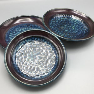 The Plates - Beautiful Layered Glaze Textured Plates -- Set of 3. Luncheon, Dessert, Salad size.