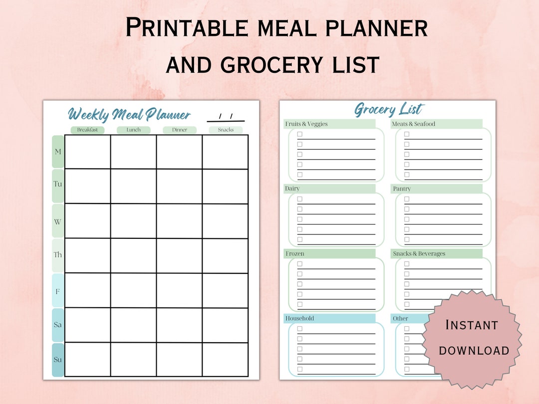 Weekly Meal Planner and Grocery List, Menu Planning, Grocery List ...