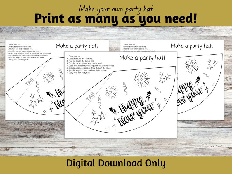New Year's Eve Printable Hat | Kids New Year's Party Hat | Children's ...