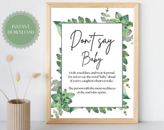 Don't Say Baby Game, Baby Shower Game Printable, Baby Shower Game Table Sign