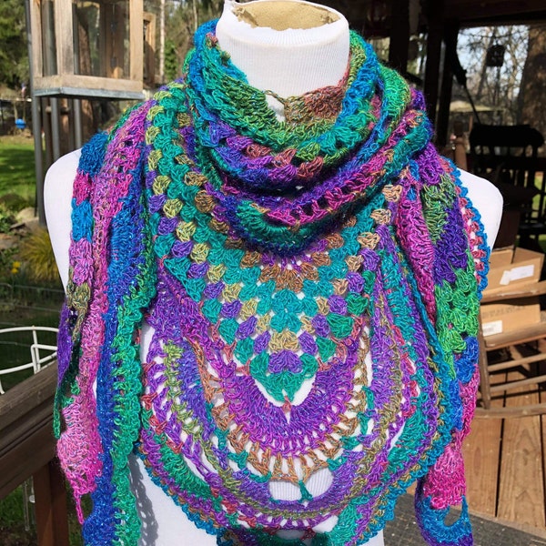 Crochet lace sparkling Peacock Shawl/Scarf