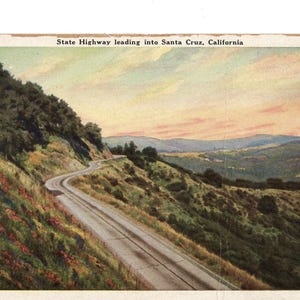 Carte postale vintage State Highway menant à Santa Cruz, Californie
