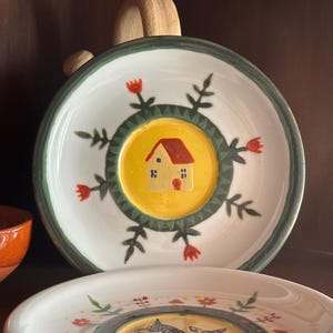 Hand Painted Porcelain Plate, Rustic Decorative Plate, Handmade Floral Tableware, Cottagecore Kitchen Decor. Pack of 2