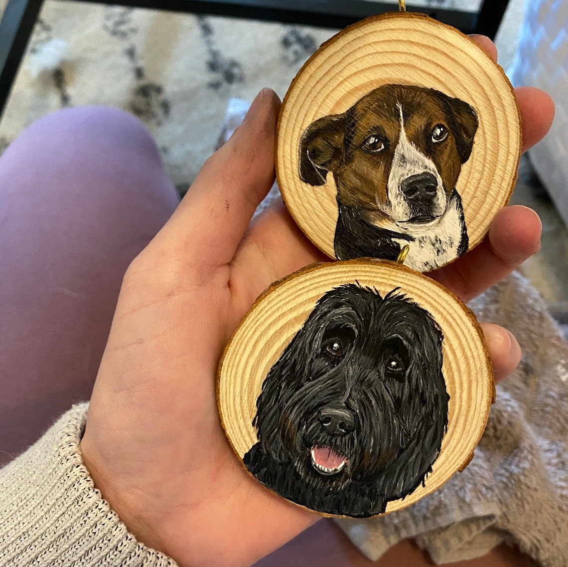 Hand Painted Wooden Dog Ornament - Etsy UK
