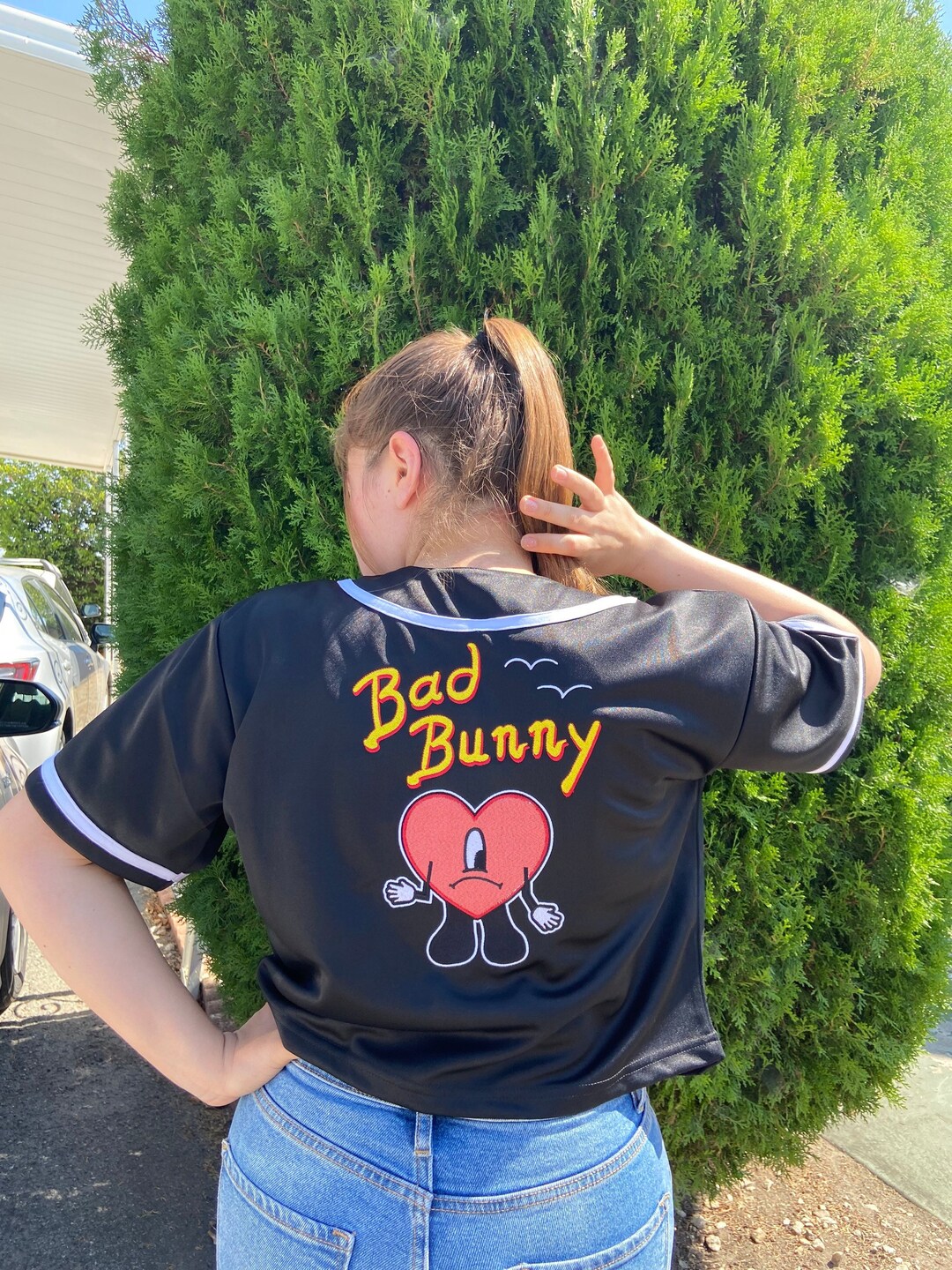 Woman's Crop Jersey Un Verano Sin Ti Crop Jersey Bad Bunny Jersey Bad Bunny Heart Embroidered