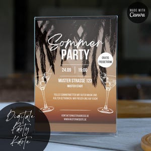 Sommerparty, Summerparty, Einladung, Gartenparty-Einladungsvorlage, Gartenfete Einladung, Wildblumen-Geburtstagsparty-Einladung, Geburtstag,