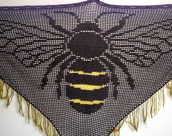 Filet 'Bumble Bee' Crochet Chart Pattern for Shawl/Wall Hanging. ***PDF  FILE ONLY*** Instant Download