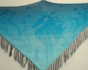 Filet 'Sea Horse' Crochet Chart Pattern for Shawl/Wall Hanging. ***PDF  FILE ONLY*** Instant Download