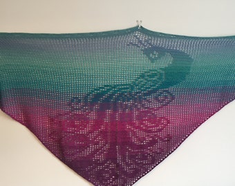 Filet 'Peacock At Rest' Crochet Chart Pattern for Shawl/Wall Hanging. ***PDF  FILE ONLY*** Instant Download