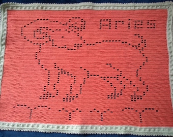 Filet Crochet Chart Pattern ‘Aries Star Sign’ Baby Blanket or Nursery Rug ***PDF FILE ONLY*** Instant Download