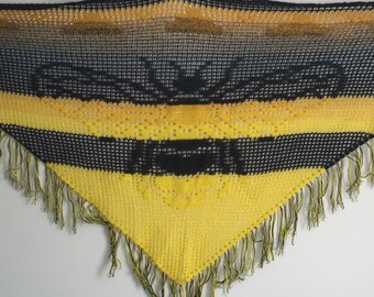 Filet 'Manchester Bee - Bumble Bee' Crochet Chart Pattern for Shawl/Wall Hanging. ***PDF  FILE ONLY*** Instant Download