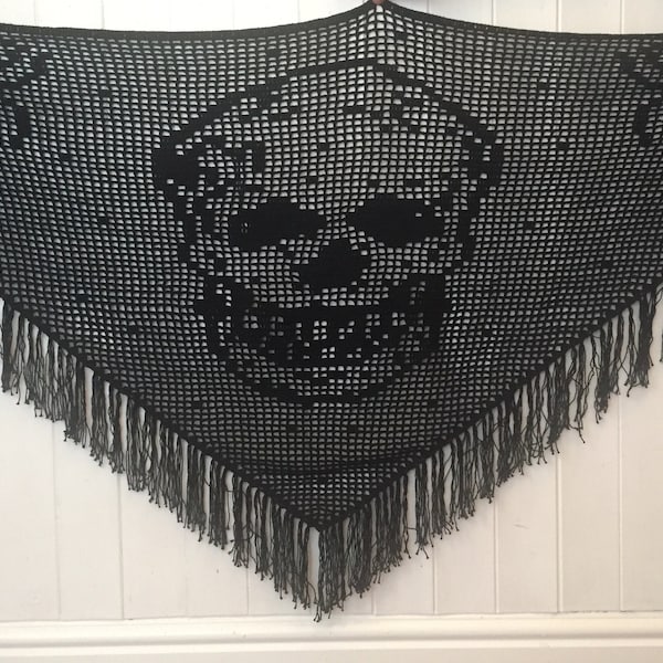 Filet 'Skull with Spiders' Crochet Chart Pattern for Shawl/Wall Hanging. ***PDF  FILE ONLY*** Instant Download