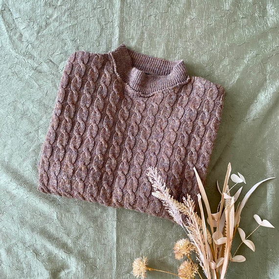 Vintage Brown Mock Neck Cable Knit Sweater - image 7