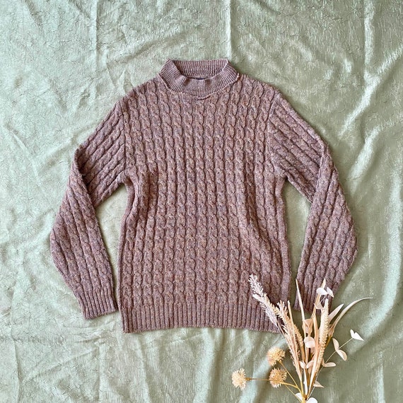 Vintage Brown Mock Neck Cable Knit Sweater - image 3