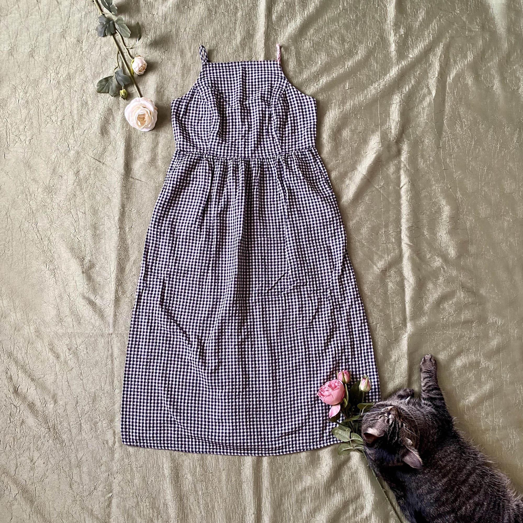 Vintage Black Gingham Midi Dress Etsy