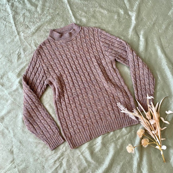 Vintage Brown Mock Neck Cable Knit Sweater - image 5