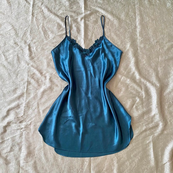 Vintage Green Satin Mini Slip Dress - image 1