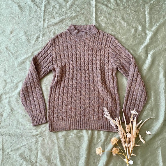 Vintage Brown Mock Neck Cable Knit Sweater - image 1