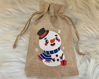 Sac pochon bonhomme de neige pour noël | Idéal pour cadeau de noël | Cadeau de fin d'année | Cadeau soirée de noël | Pochon de noël | Pochon