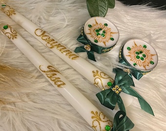 2 taper candles + 2 customizable and hand-decorated tealight candles, ideal for weddings, henna parties, and bridal showers