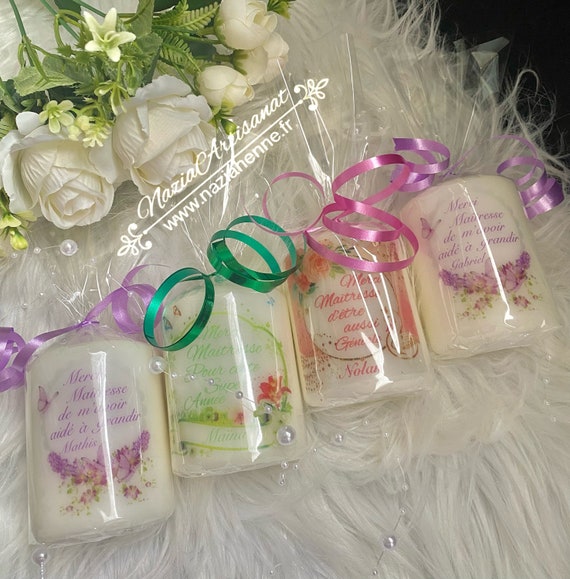 Cadeau maîtresse, bougie maîtresse, cadeau fête, bougie fête, cadeau maîtresse personnalisé