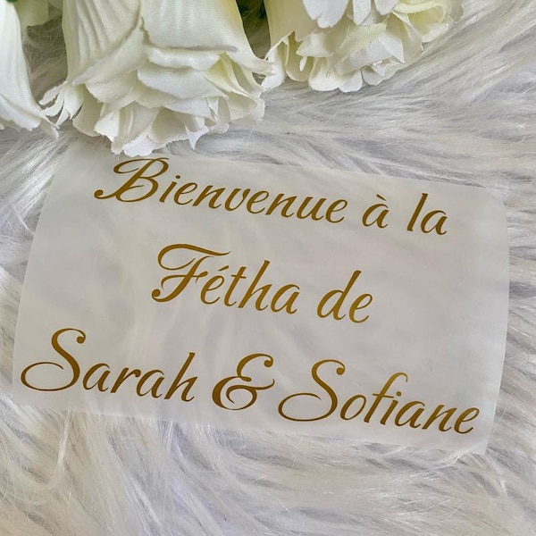 Autocollant phrase personnalisable, stickers collage facile, stickers personnalisé avec 2 prénoms, autocollant muraux, mariage, fiançaille