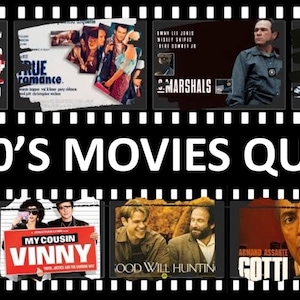 90&#39;s Movies Quiz - Virtual Powerpoint Quiz for Zoom & Paper Pack Quiz Download - Trivia - INSTANT DOWNLOAD - 50 Questions