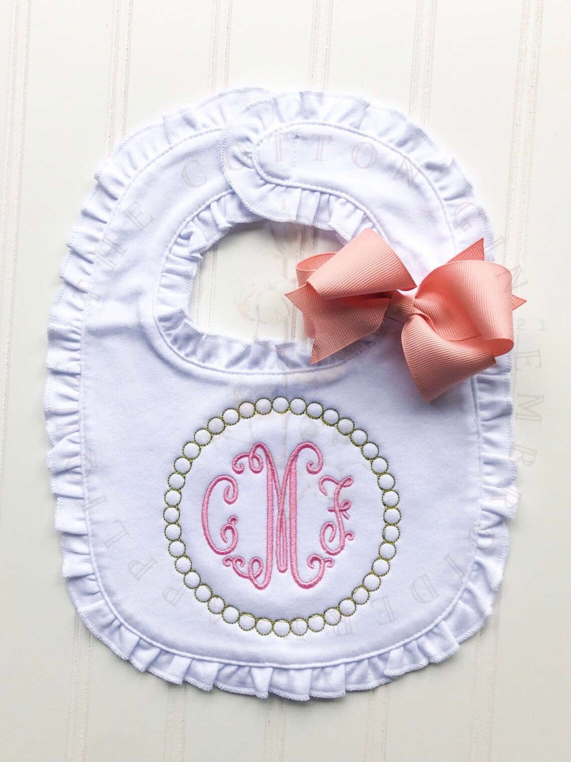 Personalized Pearl White Ruffle Bib Baby Bib Newborn Bib Etsy
