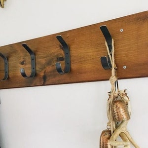 Handmade Double Wall Hook - Heavy Duty Metal Hook for Coat, Hat, Bag, and Gear Storage - Rustic Industrial Wall Mount Hook