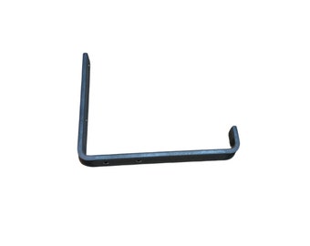 May include: Black metal shelf bracket with a 90-degree angle and three holes.