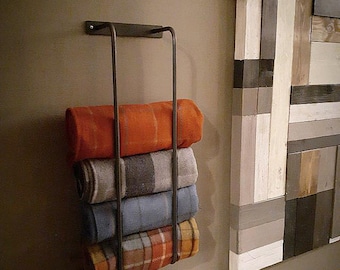 Wall Mounted Steel Towel Rack, Industrial Farmhouse Decor