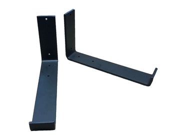 Rustic Metal Bracket - 2&quot; J Hook Shelf Support in Black or Gold - Industrial Wall Shelf Bracket for Floating Shelves - Heavy Duty Steel