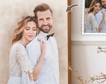 Custom watercolor portrait from photo, personalized watercolor portrait, wedding gift, anniversary gift, engagement gift, gift for couple.