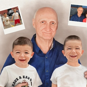Gepersonaliseerde herdenkingsschildering van meerdere foto's, aangepaste aquarel familieportret, geliefde herdenking kerstcadeau voor ouders.