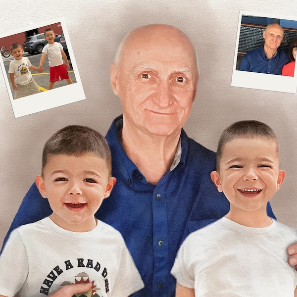 Personalized Memorial Painting From Multiple Photos, Custom Watercolor Family Portrait, Loved One Remembrance Christmas Gift for Parents.