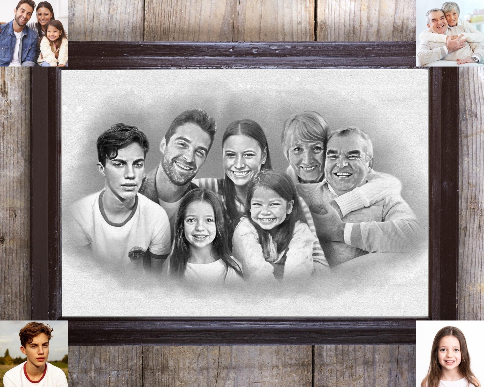Customize Realistic Family Portrait Sketch Pencil Drawing With Frame  20x25cm Gift Birthday Couple Family Anniversary Souvenir Christmas | Lazada