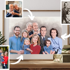 Custom Watercolor Family Portrait From Merging Multiple Photos, Personalized Gifts, Loss of Loved Ones Deceased Portrait, Christmas Gifts